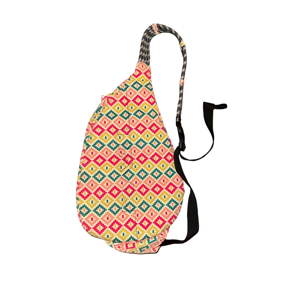 KAVU Rope Bag Sling Backpack OS Multicolor Geometric Diamond - Picture 2 of 6